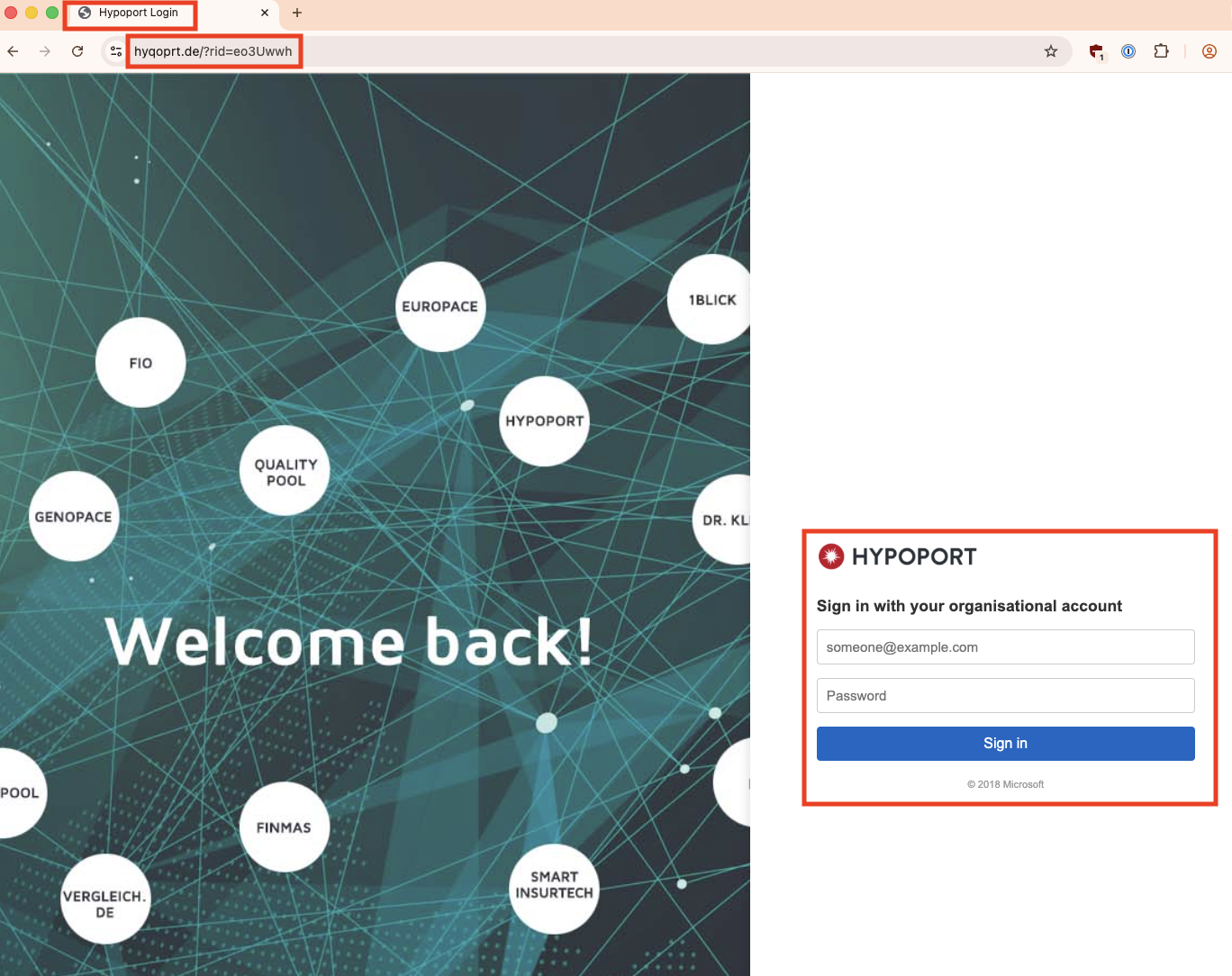 Screenshot der gefälschten Login‑Seite